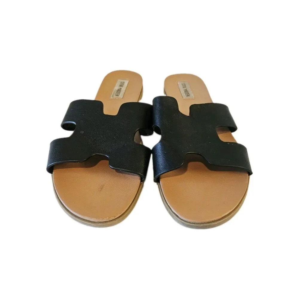 Steve Madden Black Leather Flip Flop Size 10